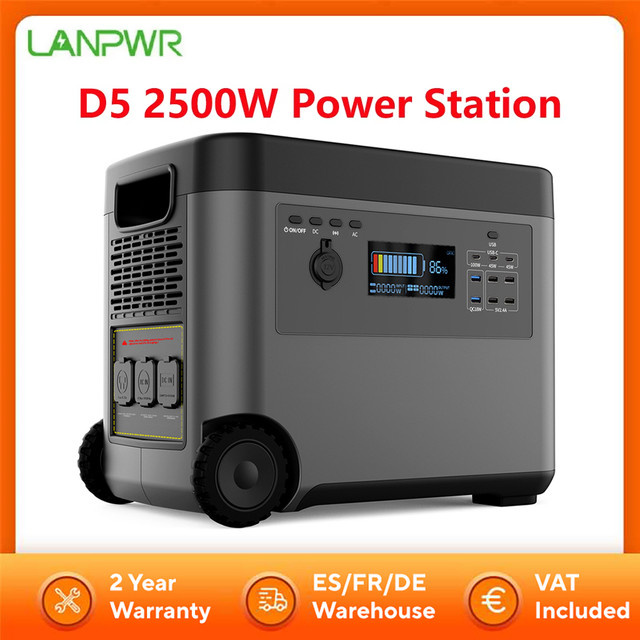LANPWR D5 Tragbares Kraftwerk Solargenerator 2500 W, 2160 Wh, Grau - Bild 1