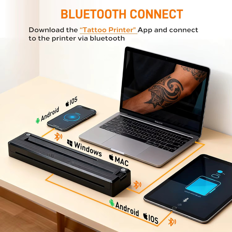 PEPAX Tragbarer Bluetooth Thermotransfer-Drucker für Tattoo-Schablonen und Transferpapier in Schwarz - Bild 5