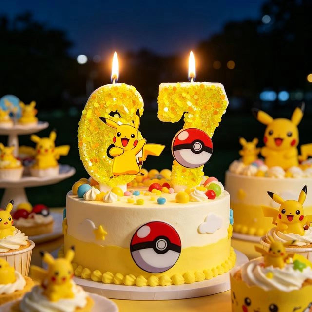 Potdemiel Pikachu Geburtstagskerzen in Gelb als 3D Cartoon Kuchendekoration für Kinder - Bild 1