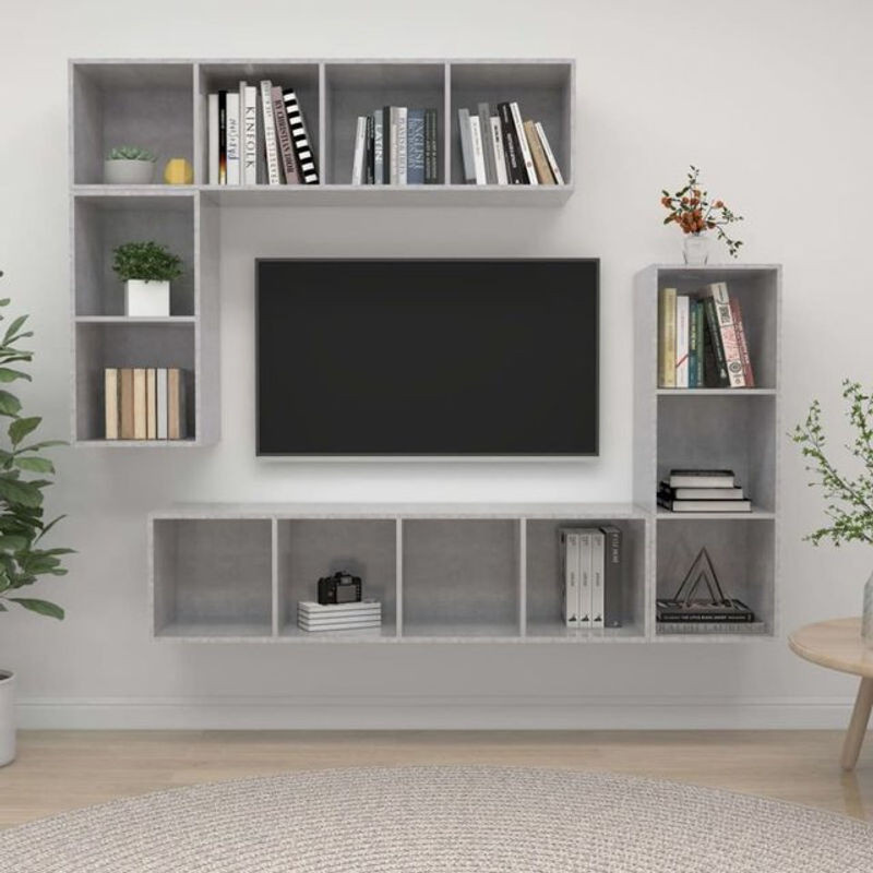 4-teiliges modernes TV-Schrank-Set Vidaxl aus Holzwerkstoff in Betongrau - Bild 1