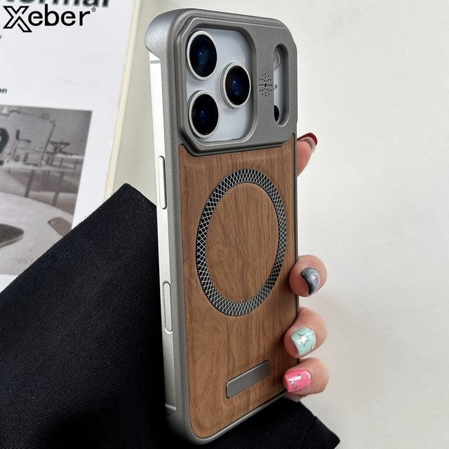Xeber MagSafe Wireless Charging Case für iPhone 17 16 15 14 13 12 Pro Max mit Holzmaserung und Plating Bumper in Beige - Bild 1