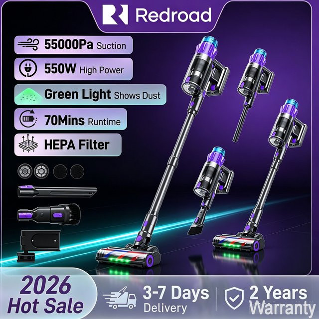 Redroad P9 Pro Kabelloser Staubsauger in Purple mit 550W Leistung, 55KPA Saugkraft für Tierhaare und 70 Minuten Laufzeit - Bild 1