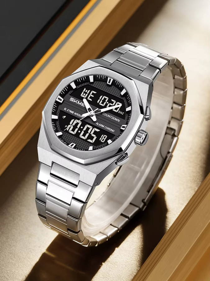 SKMEI Armbanduhr, Chronograph, Quarz, Digitaluhr, Edelstahl, Schwarz, Herren - Bild 3