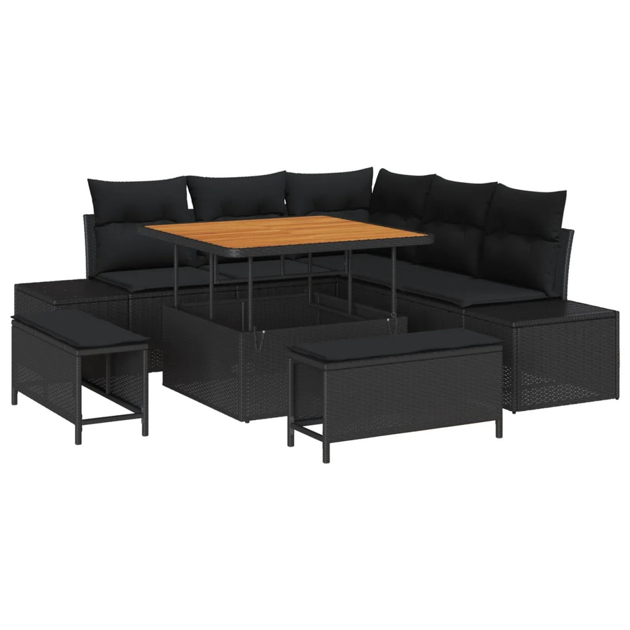 vidaXL Garten-Sofa-Set aus Poly Rattan in Schwarz, 8-teiliges L-Shape Lounge-Set mit Stauraum und Polstern - Bild 2