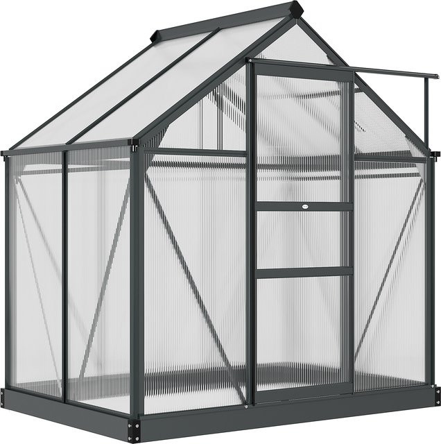 Outsunny Gewächshaus aus Aluminium in Grau-Transparent mit Dachfenster, Tür und Fundament, H x B x T: 201 x 132 x 190 cm - Bild 1
