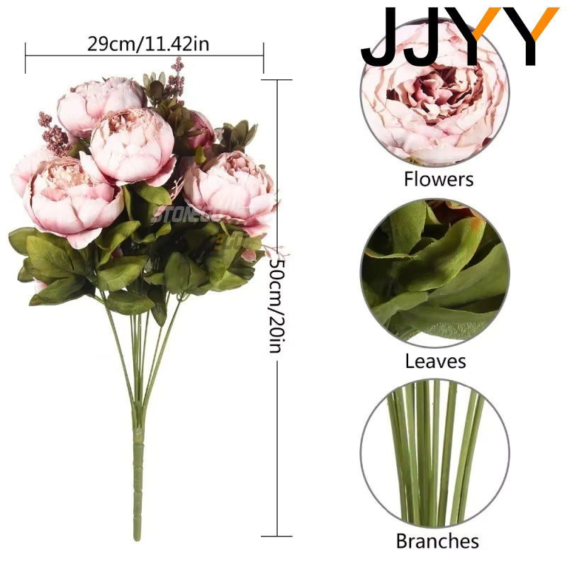 JJYY Künstlicher Blumenstrauß Pfingstrose in Lila, 13 Köpfe, Europäischer Stil aus Kunststoff - Bild 4