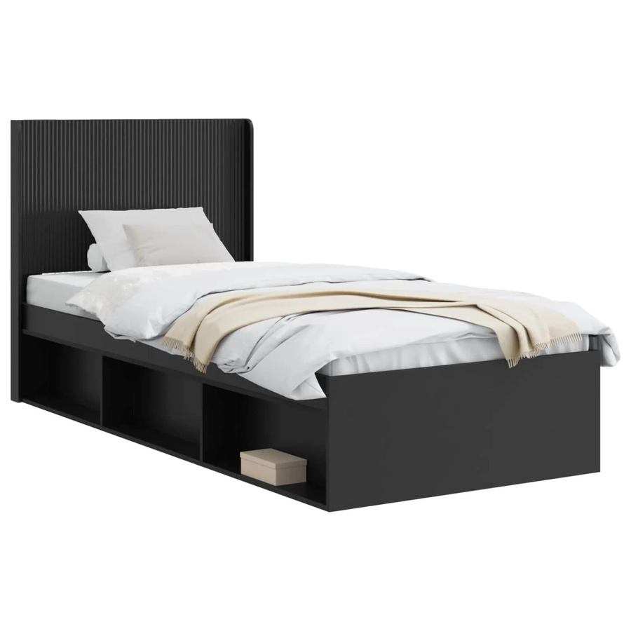 vidaXL Bettgestell mit Kopfteil und Stauraum in Schwarz Matt, B/T/H: 100 x 200 x 105 cm - Bild 2