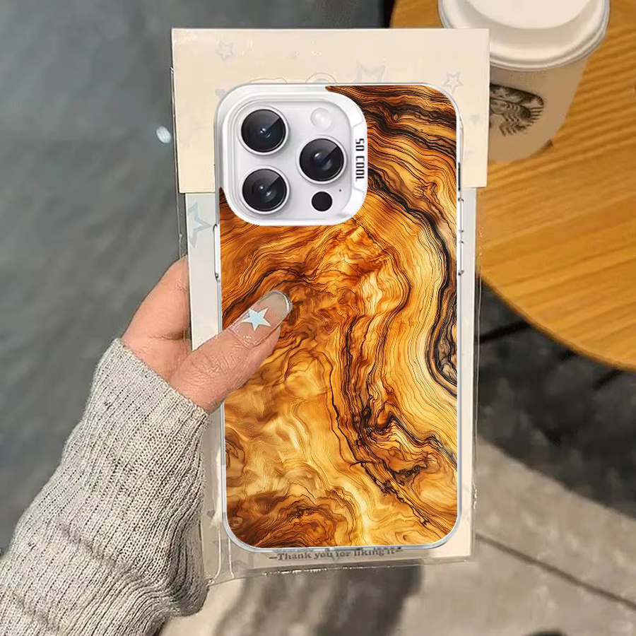 Stoßfeste Handyhülle aus Naturholz für Apple iPhone 11 bis 17 Pro Max Plus mit silberner Abdeckung in Braun und Silber - Bild 4