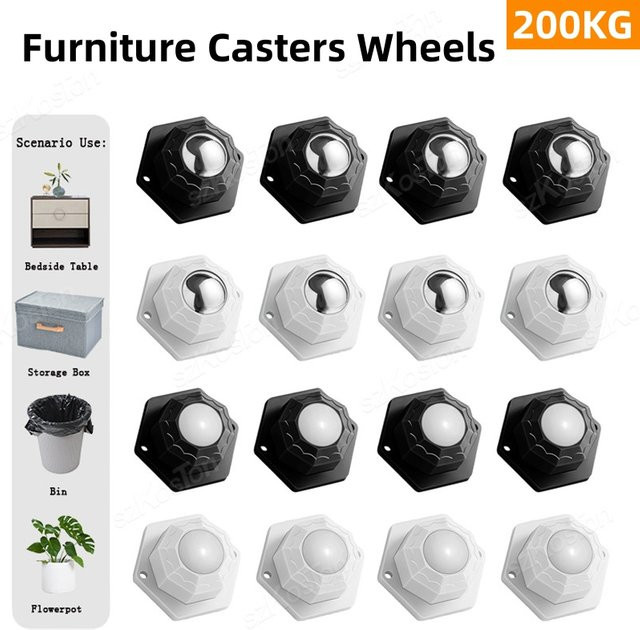 4er-Set Selbstklebende Mini Lenkrollen von ouliluye aus Edelstahl und Nylon in Schwarz mit 360 Grad Rotation - Bild 1