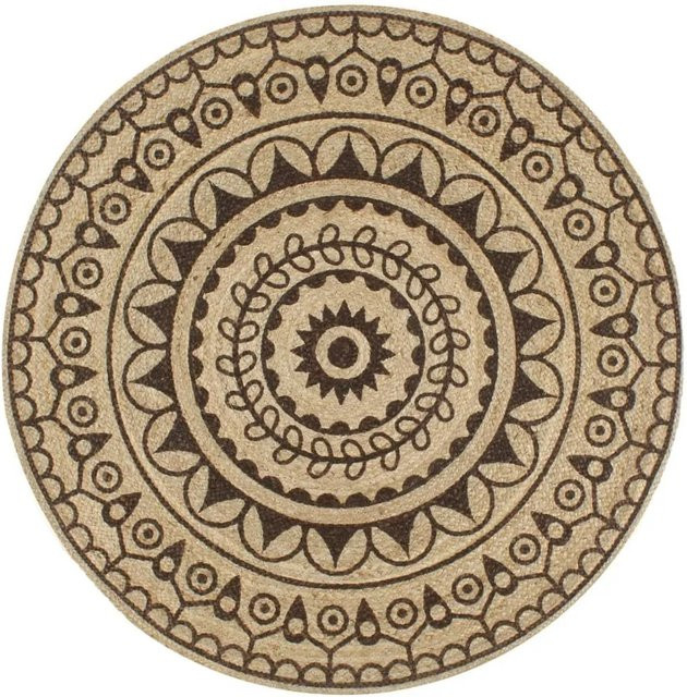 Handgefertigter vidaXL Jute Teppich Rund mit floralem Design in Beige und Braun Durchmesser: 150 cm - Bild 1