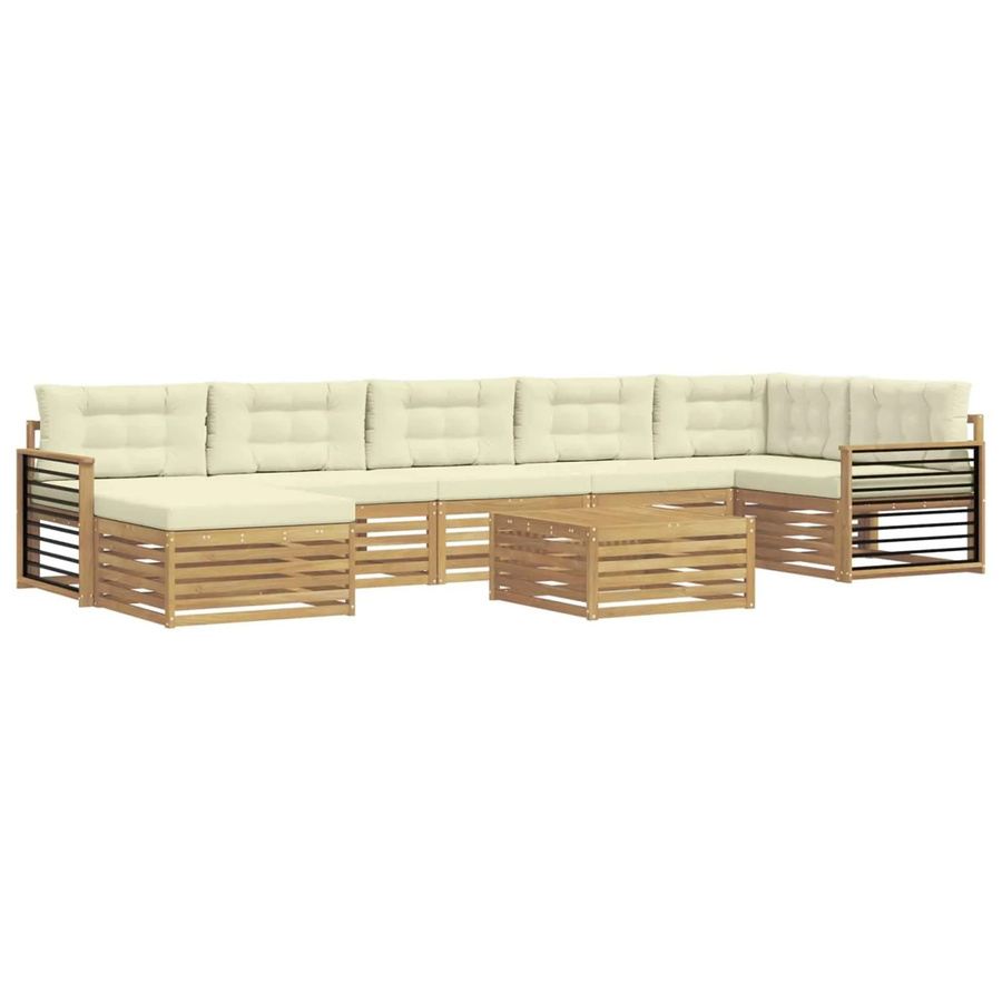 vidaXL Outdoor-Sofagarnitur in L-Form aus Akazienholz mit 8 Kissen in Weiß und Creme - Bild 2