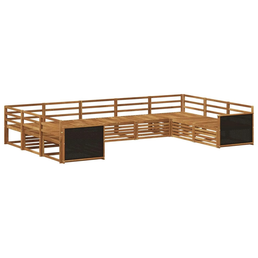 vidaXL Outdoor-Sofagarnitur aus Massivholz Akazie in Natur Braun, 9-teiliges L-Shape Set mit modernem Latten-Design - Bild 1