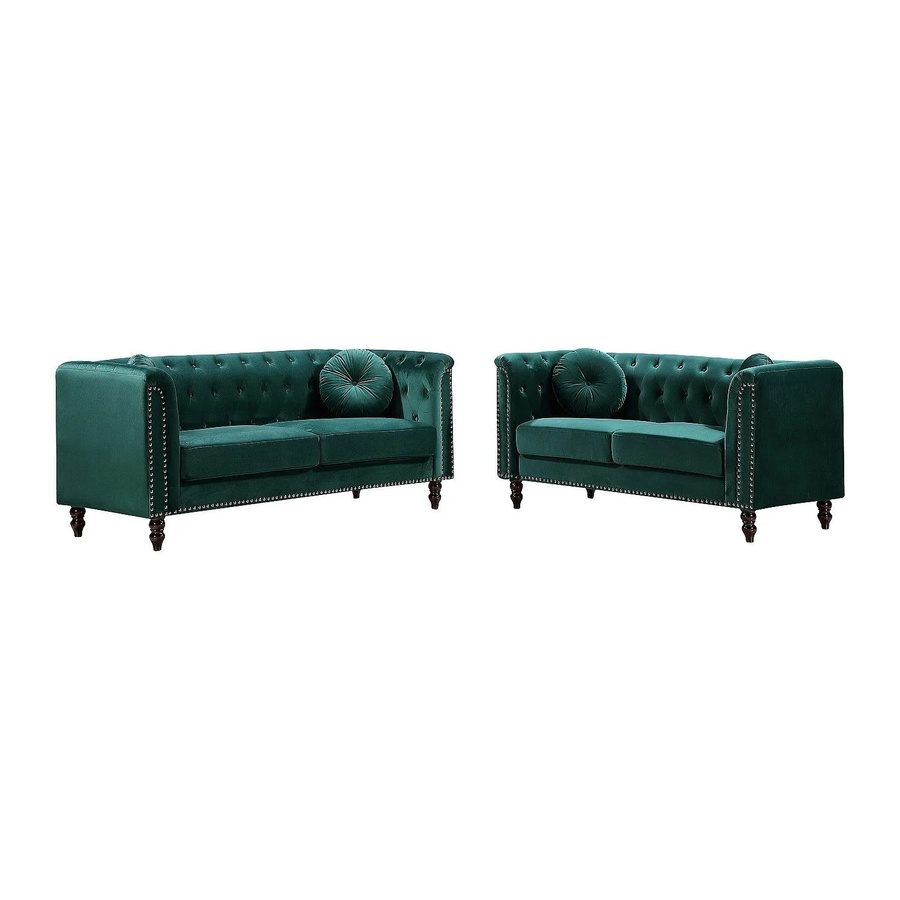 Couchgarnitur Turner Vente-unique in Smaragdgrün aus Samt, 3+2 Sitzer, Breite: 190 cm, Tiefe: 163 cm - Bild 2
