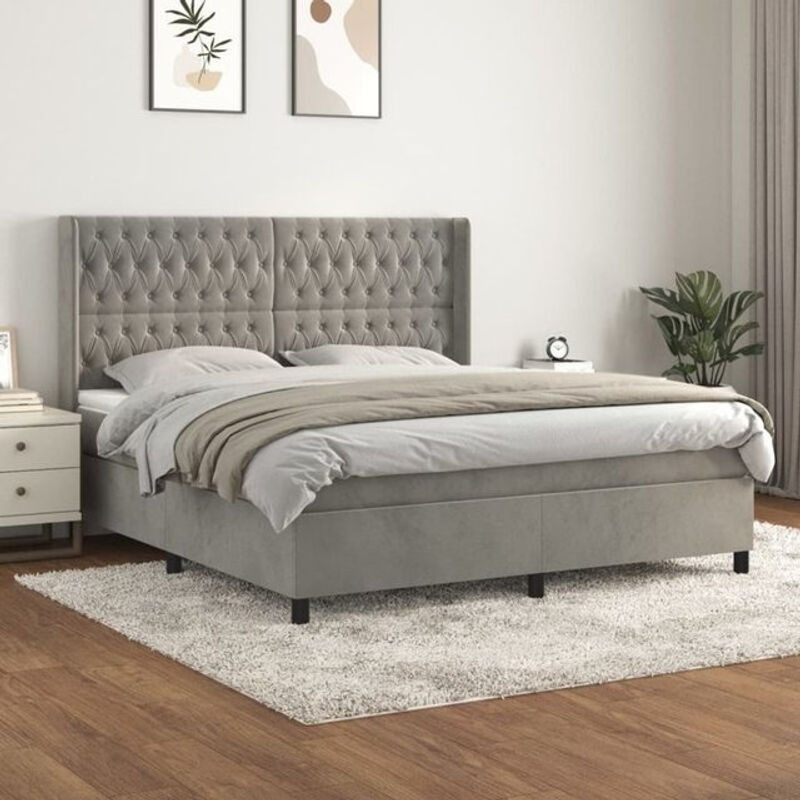 Vidaxl Boxspringbett mit Matratze aus Samt in Grau B/T/H: 180 x 200 x 118 cm - Bild 1