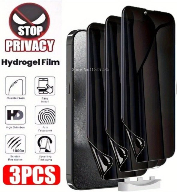 3 Stück HKXC Anti Spy Hydrogel Displayschutzfolie Full Cover für iPhone 11 bis iPhone 17 Pro Max, transparent - Bild 1