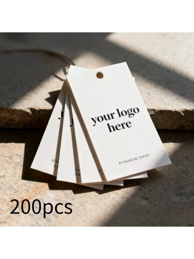 200 Stück individuelle Hangtags mit personalisiertem Logo und Markennamen, weißes Papier, Kleidungsetiketten, B/H: 5 x 9 cm - Bild 4