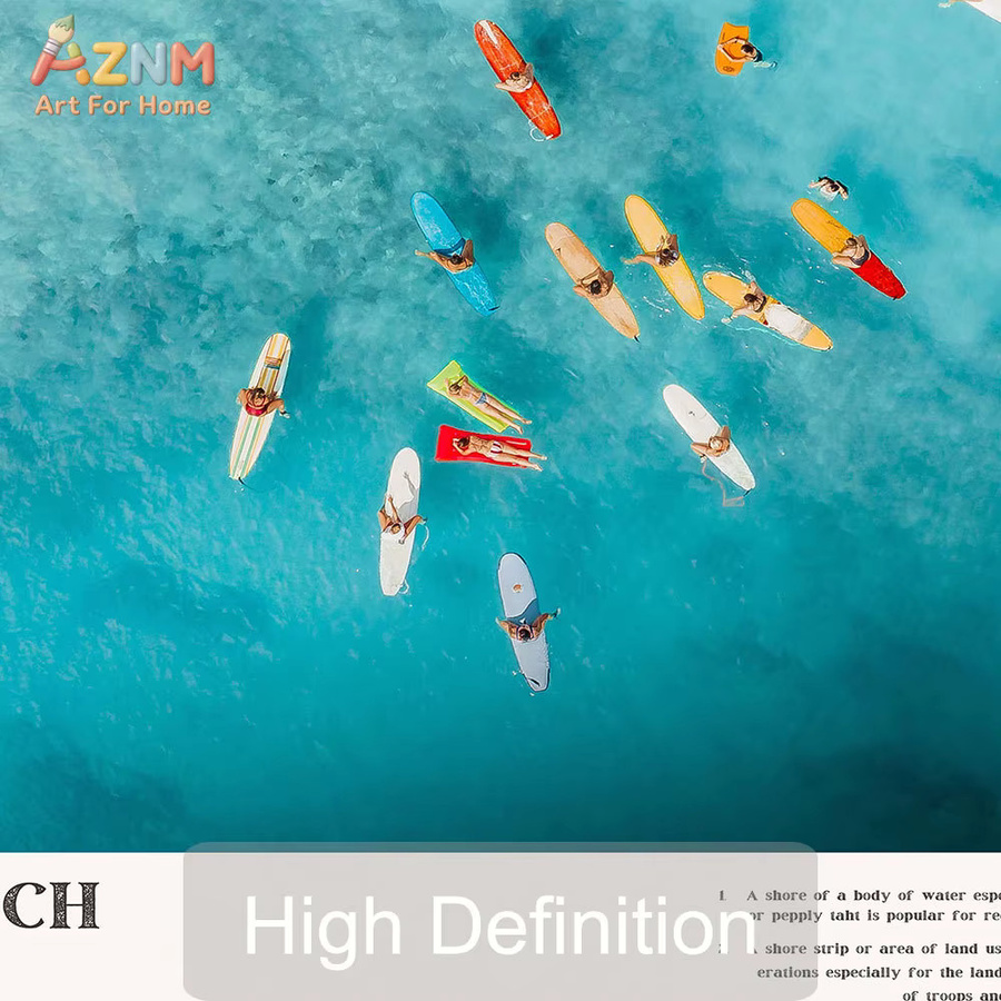 AZNM Leinwanddruck Aerial Beach Surfing in Türkis, ungerahmte Wandkunst mit Küsten- und Ozean-Motiv für dein Schlafzimmer oder Studentenwohnheim - Bild 3