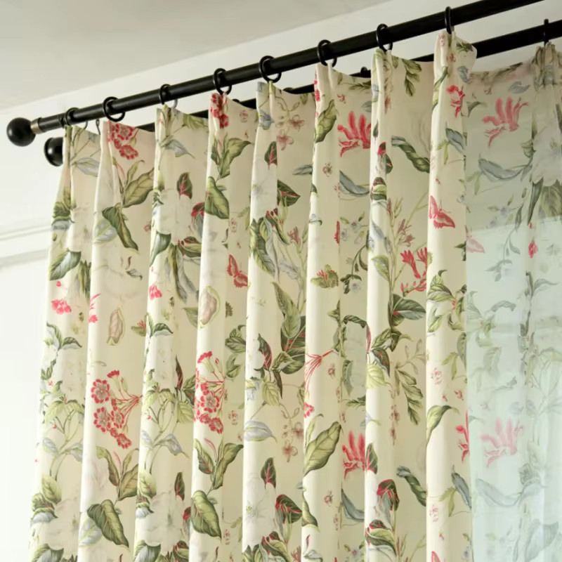 Amerikanische Pastoral Floral Blackout-Vorhänge aus Leinen und Tüll in Schwarz und Multicolour für Wohnzimmer und Schlafzimmer - Bild 2