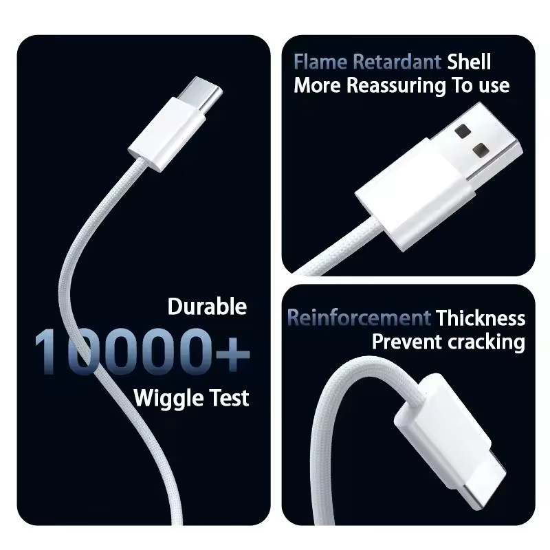 USB-A auf USB-C Handykabel in Weiß mit Nylon-Geflecht für schnelles Laden und CarPlay, kompatibel mit iPhone 15 und 16 Serie - Bild 4