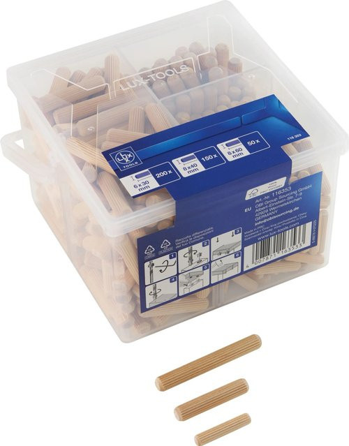 LUX-TOOLS Holzdübel-Set im Eimer, 375-teilig, braun/beige - Bild 1