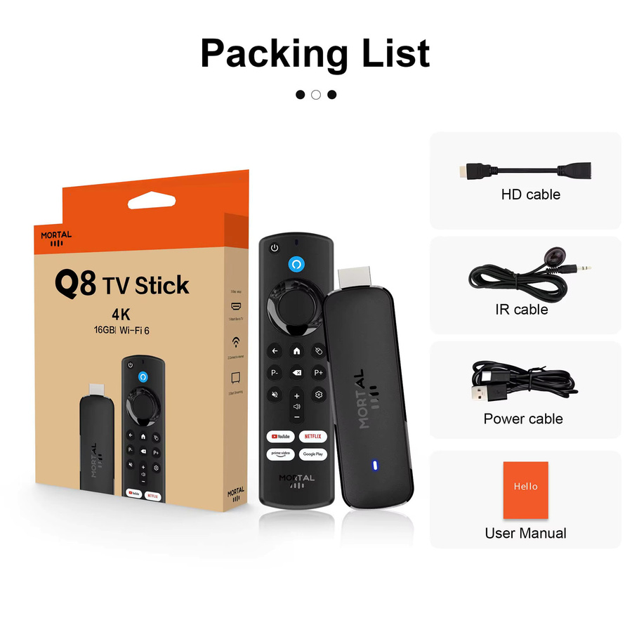 Janmifly Q8 TV-Stick mit Sprachfernbedienung, 4K Ultra HD, Dual-WLAN 6 und RK3518 Quad-Core Prozessor, Schwarz - Bild 6