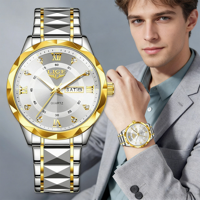 LIGE Armbanduhr Edelstahl, Quarz, Diamantbesetzt, Herren - Bild 1