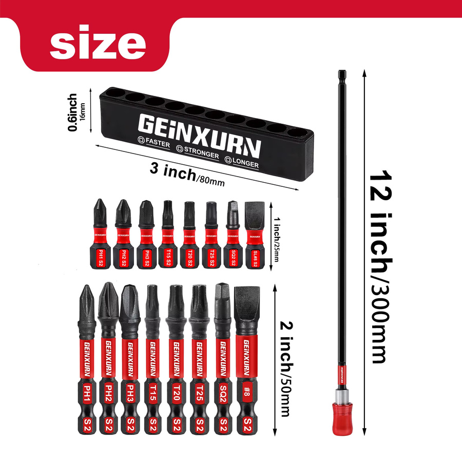 Geinxurn Magnetischer Schlagschrauber-Bit-Halter mit Schnellwechsel-Verlängerung und Schraubendreher-Bits, 30 cm - Bild 2