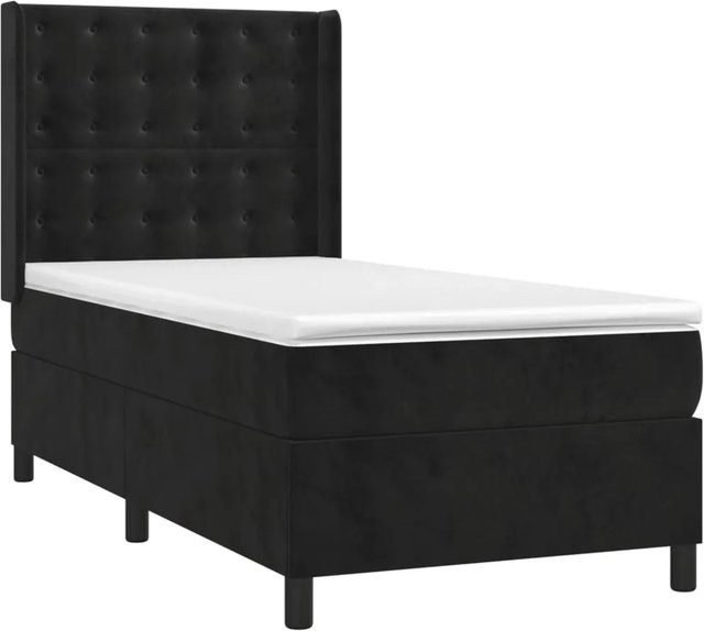 vidaXL Boxspringbett mit Matratze in Schwarz, Hybrid-Bett mit LED-Unterbettbeleuchtung und USB-Ladeport aus Samt, B/T/H: 90 x 190 x 118 cm - Bild 1