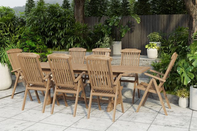 OUTFLEXX Garten-Essgruppe Ontario/Bounty aus Teakholz in Natur mit 8 Klappsesseln und ausziehbarer Tafel, Farbe: Braun, B/T/H: 195 x 90 x 75 cm bis 295 x 90 x 75 cm - Bild 1
