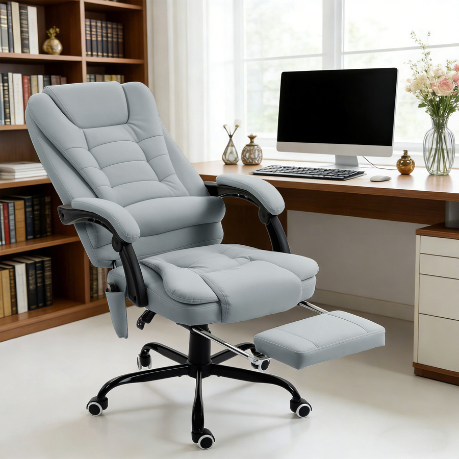 Vinsetto Ergonomischer Bürostuhl mit 7-Punkt-Massage und ausziehbarer Fußstütze von Aosom, Grau - Bild 2