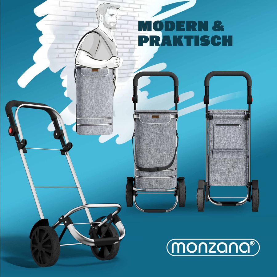 Einkaufstrolley monzana in Grau aus Aluminium mit 56l Fassungsvermögen, B/T/H: 31 x 24 x 54 cm - Bild 2