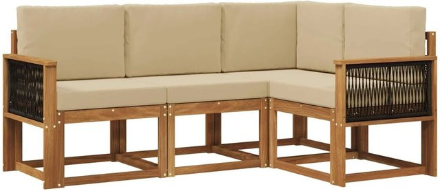 vidaXL Outdoor-Sofagarnitur L-Form aus Massivholz-Akazie mit Kissen in Natur und Beige - Bild 1
