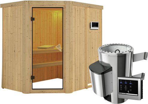 Karibu Sauna Wenden für 3 Personen mit 3,6 kW Saunaofen und externer Steuerung, beige, B/T/H: 196 x 151 x 198 cm - Bild 1