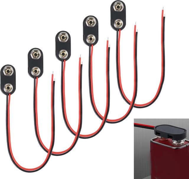 9V Batterieclip I-Typ mit Kabel und Hartplastikgehäuse in Schwarz, 5 oder 10 Stück - Bild 1