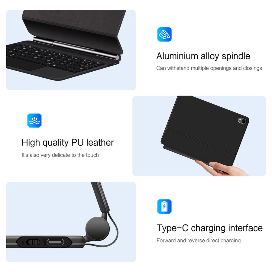 AJIUYU Magic Keyboard Hülle für Samsung Galaxy Tab S11 11 Zoll 2025 SM-X730 X736B Smart Cover Folio mit Hintergrundbeleuchtung in Schwarz - Bild 4