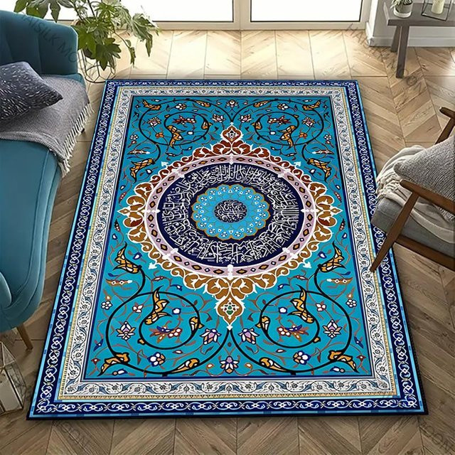Miniso Muslimischer Gebetsteppich als rutschfeste Raummatte in Blau, B/T: 80 x 50 cm - Bild 1