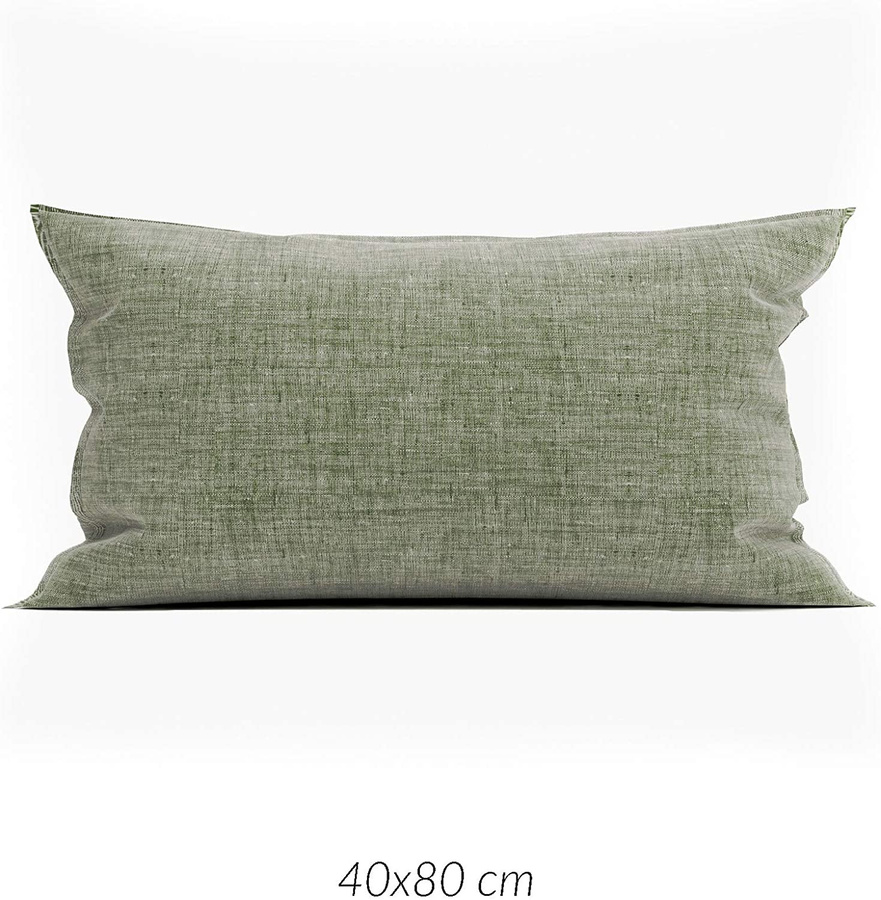 2 Stück Zo! Home Kissenbezüge aus Baumwolle Lino Army Green Moosgrün Meliert B/H: 40 x 80 cm - Bild 1