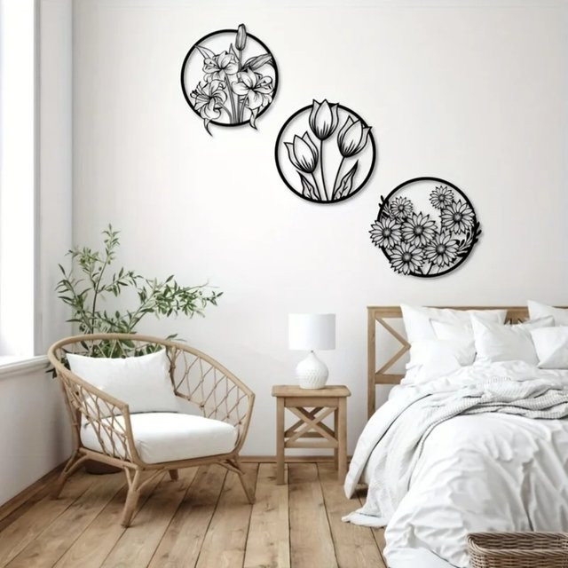 HELLOYOUNG Metall Wandkunst Set mit Blumenmuster für dein Wohnzimmer - Bild 1