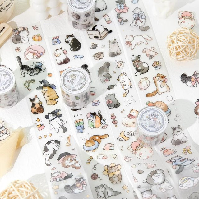 Glitzerndes PET-Klebeband mit süßem Katzen-Motiv in Multicolour für Scrapbooking und DIY-Dekoration - Bild 1