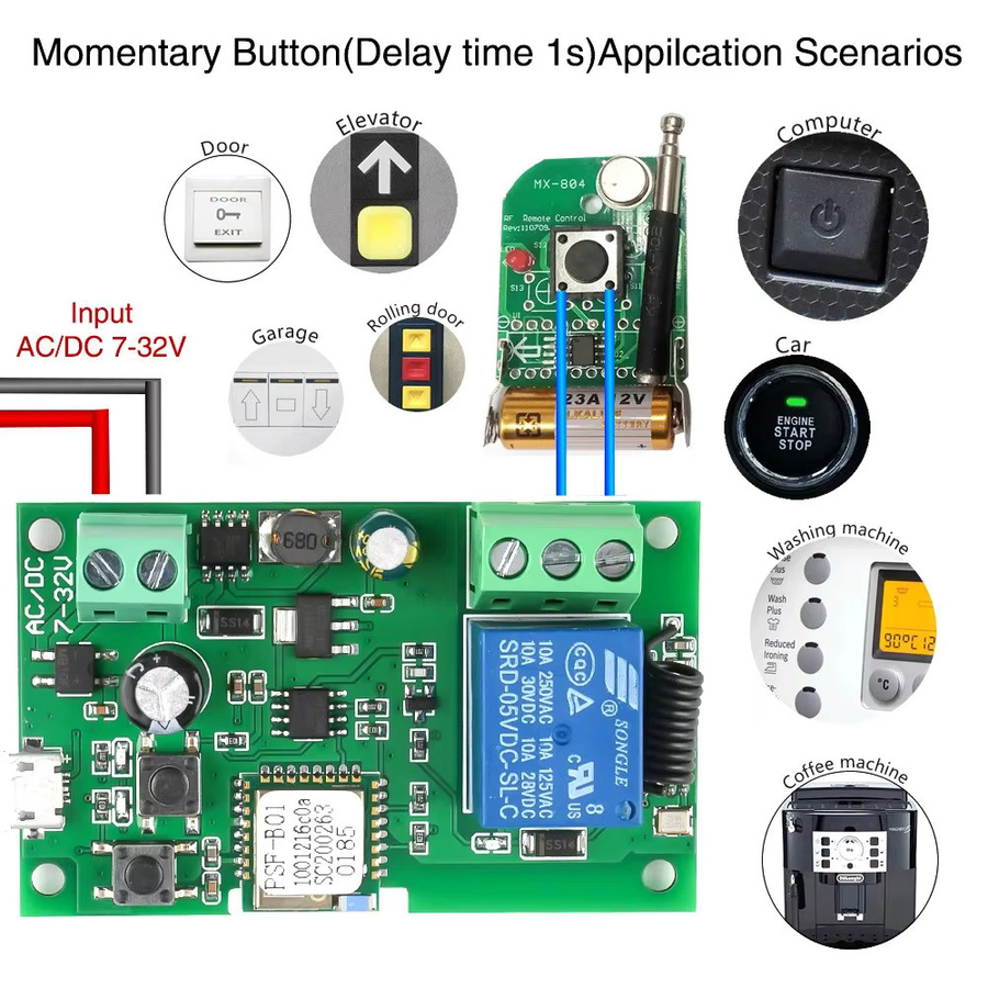 Ewelink Wifi RF Schalter Modul 1 Weg Steuerung DC 5V 7-32V Drahtlose Fernbedienung Relais 1 Kanal mit Alexa und Google Home Sprachsteuerung in Grün - Bild 3