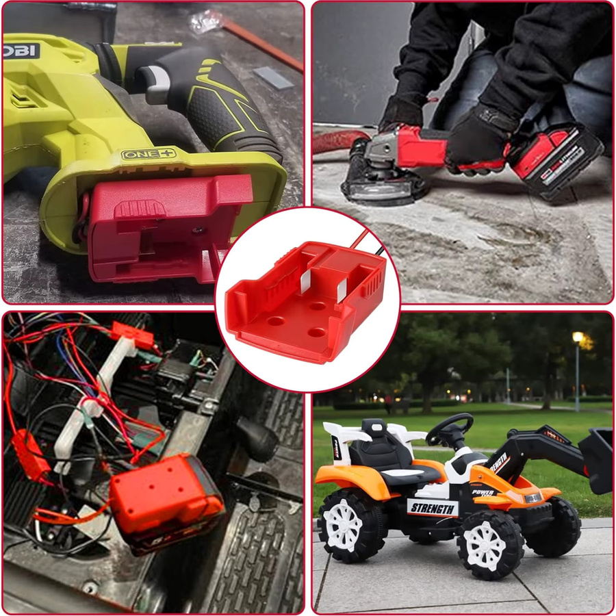Milwaukee Batterie Adapter für M18 XC18 18V Li-Ion Akkus in Rot mit 14 AWG Drähten - Bild 3