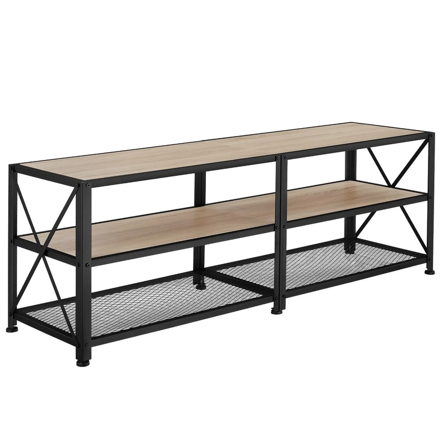 tectake TV-Regal Chicago im Industrial Style aus Holz und Stahl, Farbe Eiche Sonoma und Schwarz, B/T/H: 141 x 41,5 x 50,5 cm - Bild 3