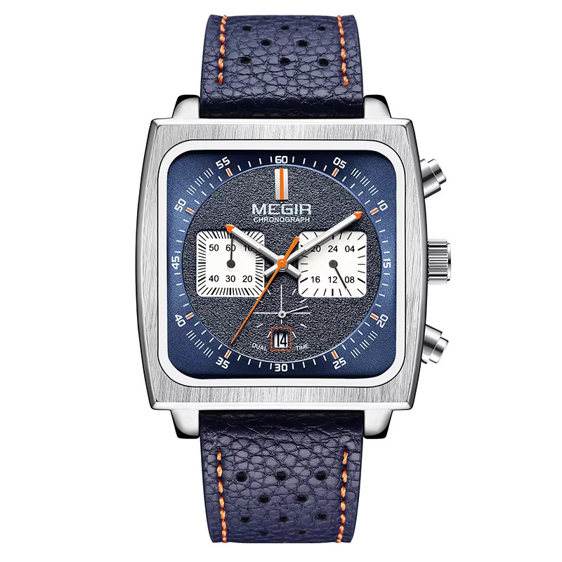 MEGIR Chronograph Armbanduhr, Quarz, Leder, Schwarz, Herren - Bild 6