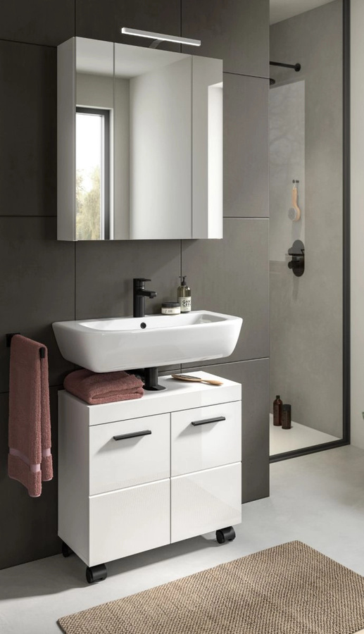 Badmöbel Set Talerno von Inn.Furn in Weiß Hochglanz, 2-teilig bestehend aus Waschtischunterschrank und Spiegelschrank, Breite: 60 cm - Bild 2