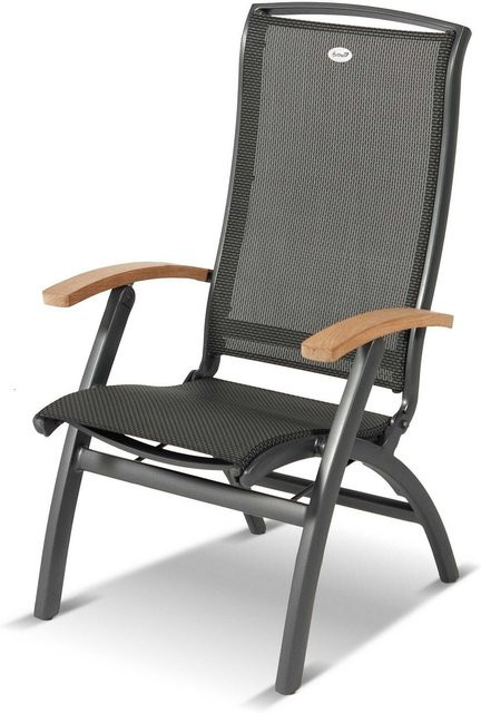 Hartman Da Vinci Klappstuhl in Anthrazit mit Teak-Armlehnen aus Aluminium und Textilene, B/T/H: 73 x 65 x 110 cm - Bild 1