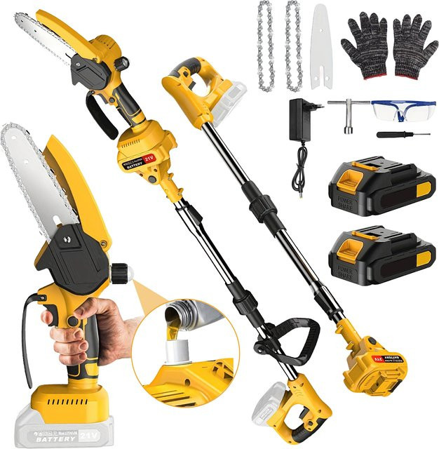 Bromose 2-in-1 Akku-Teleskop-Kettensäge und elektrische Astsäge in Gelb, kompatibel mit Makita 21V Akku, 6 Zoll, 135 cm Reichweite - Bild 1