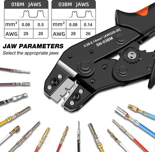ACOONY Drahtcrimpzange Micro Pin Connector Crimper SN-01BM/03BM in Schwarz für JST XH, PH, SH, Molex KK und D-Sub-Anschlüsse (AWG 28-20/28-26) - Bild 1