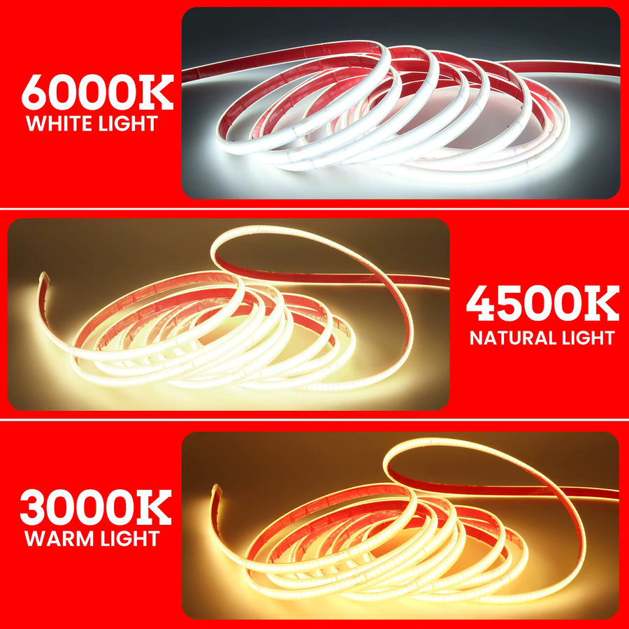 HEGEHE COB LED-Lichtstreifen IP67 Wasserdicht mit Dimmer-Kit, 220V, Selbstklebend, Silikon-LED-Band in Weiß - Bild 4