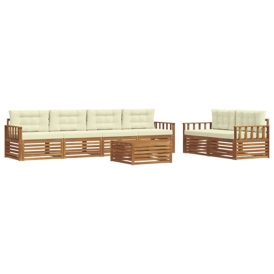 vidaXL Outdoor-Sofagarnitur 7-teilig aus Akazienholz mit Kissen in Natur und Creme - Bild 2