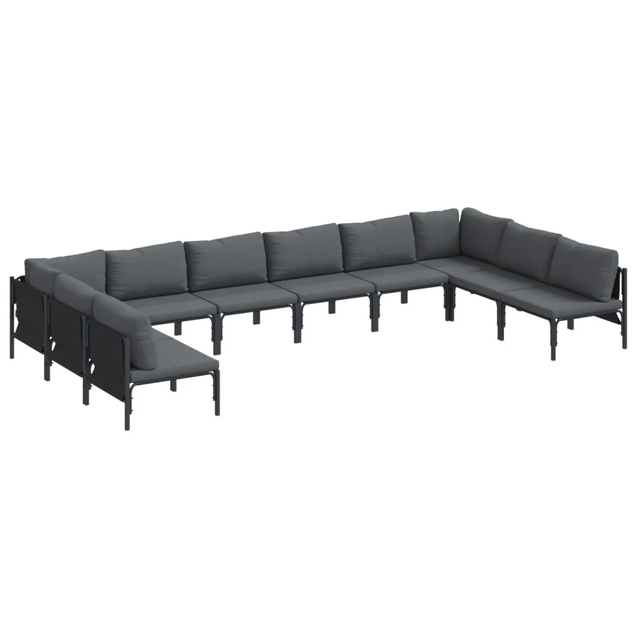 vidaXL Garten-Sofa-Set 10-teilig aus anthrazitfarbenem pulverbeschichtetem Stahl mit Polstern und Tisch - Bild 2